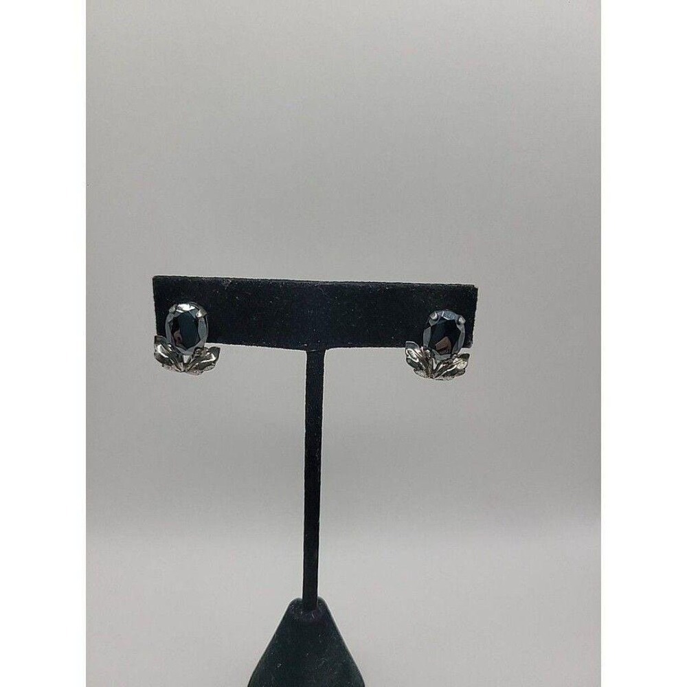 Vintage Van Dell Sterling Silver Gray Leaf Screw Back Earrings Jewelry